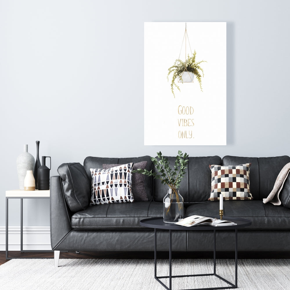 Good Vibes Only Canvas - White Leaves Floral Home Decor