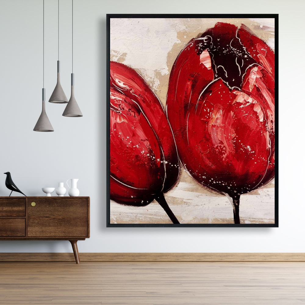 Toile « Deux tulipes rouges » - Décoration murale pour chambre à coucher