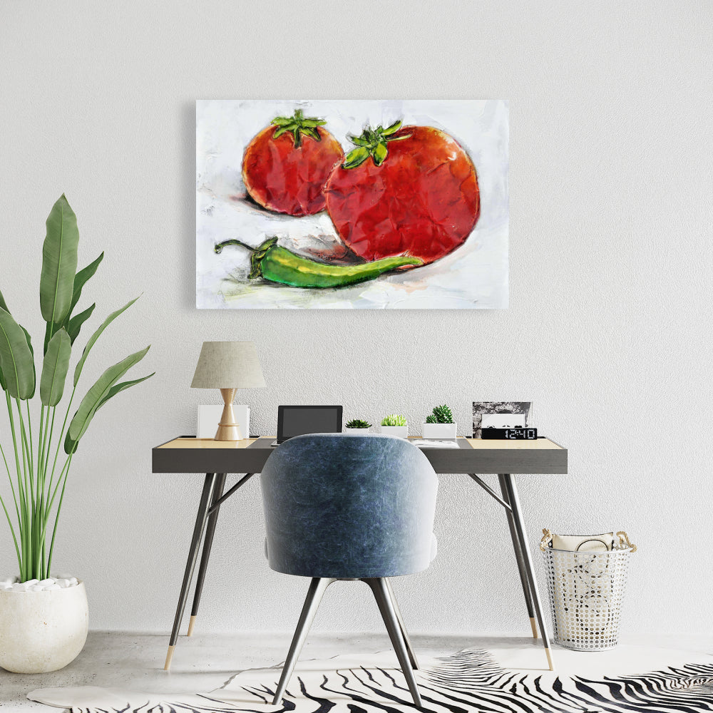 Red Gastronomy Kitchen Canvas | Tomatoes with Jalapeño Art