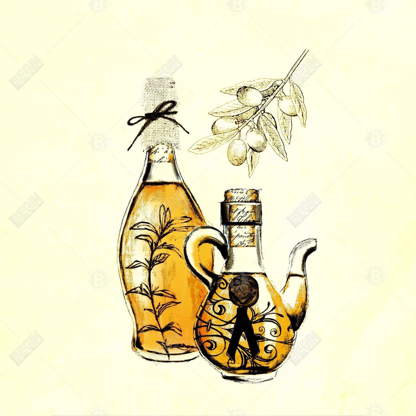 Toile « Deux bouteilles d'huile d'olive » | Décoration murale