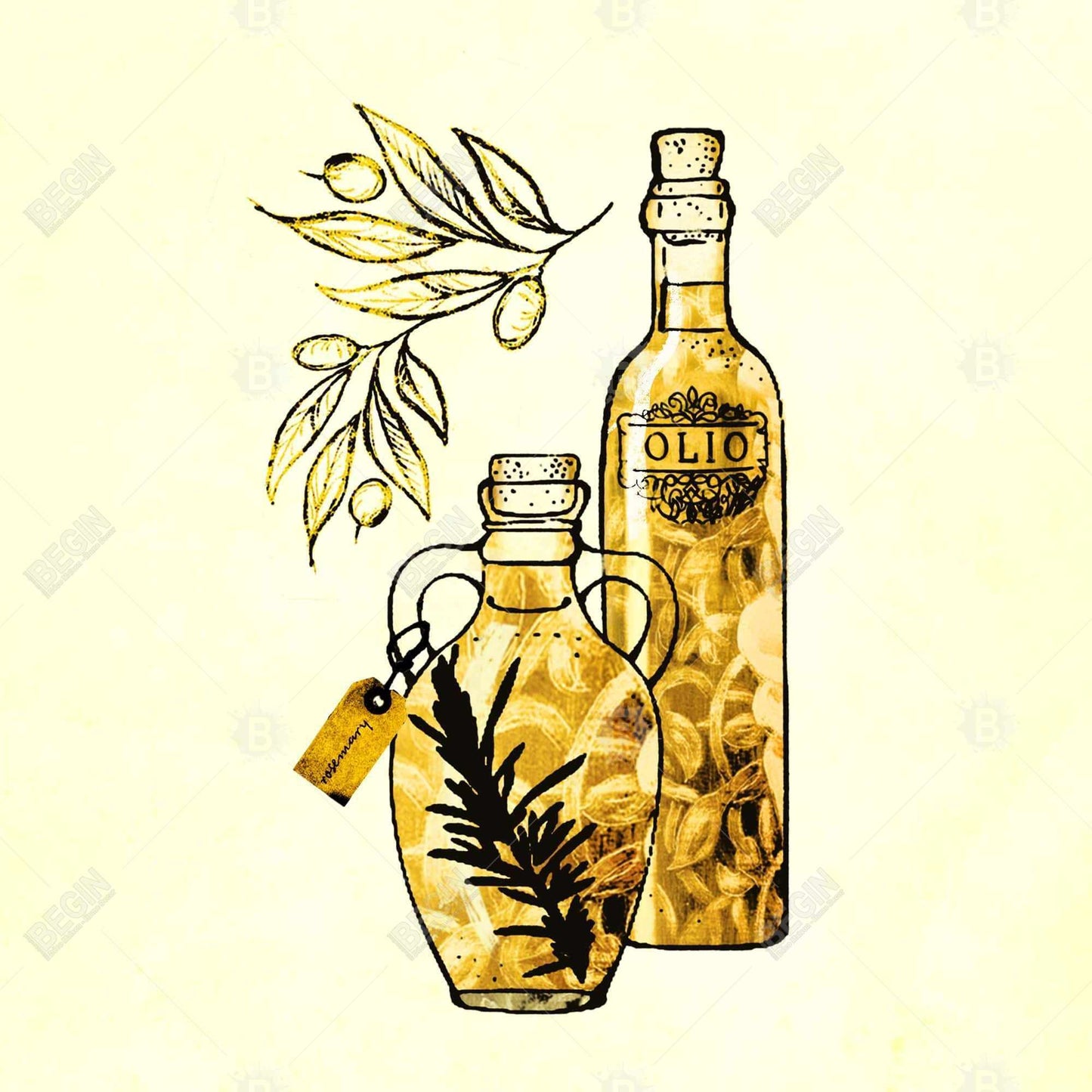 Toile de cuisine jaune | Décoration d'intérieur à l'huile d'olive artisanale