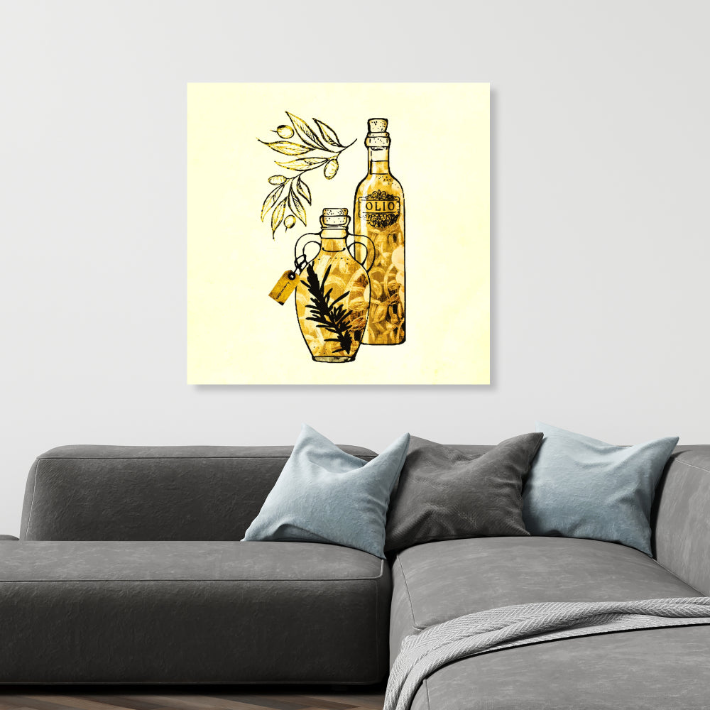 Toile de cuisine jaune | Décoration d'intérieur à l'huile d'olive artisanale