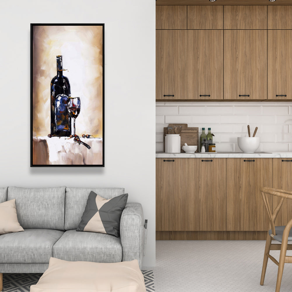 Toile encadrée Bouteille et verre de vin rouge | Décoration d'intérieur