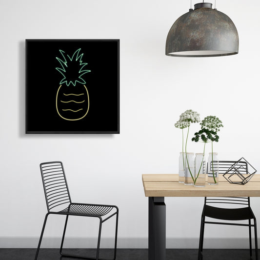 Neon Pineapple Framed Canvas | Exotic Food Decor for Home