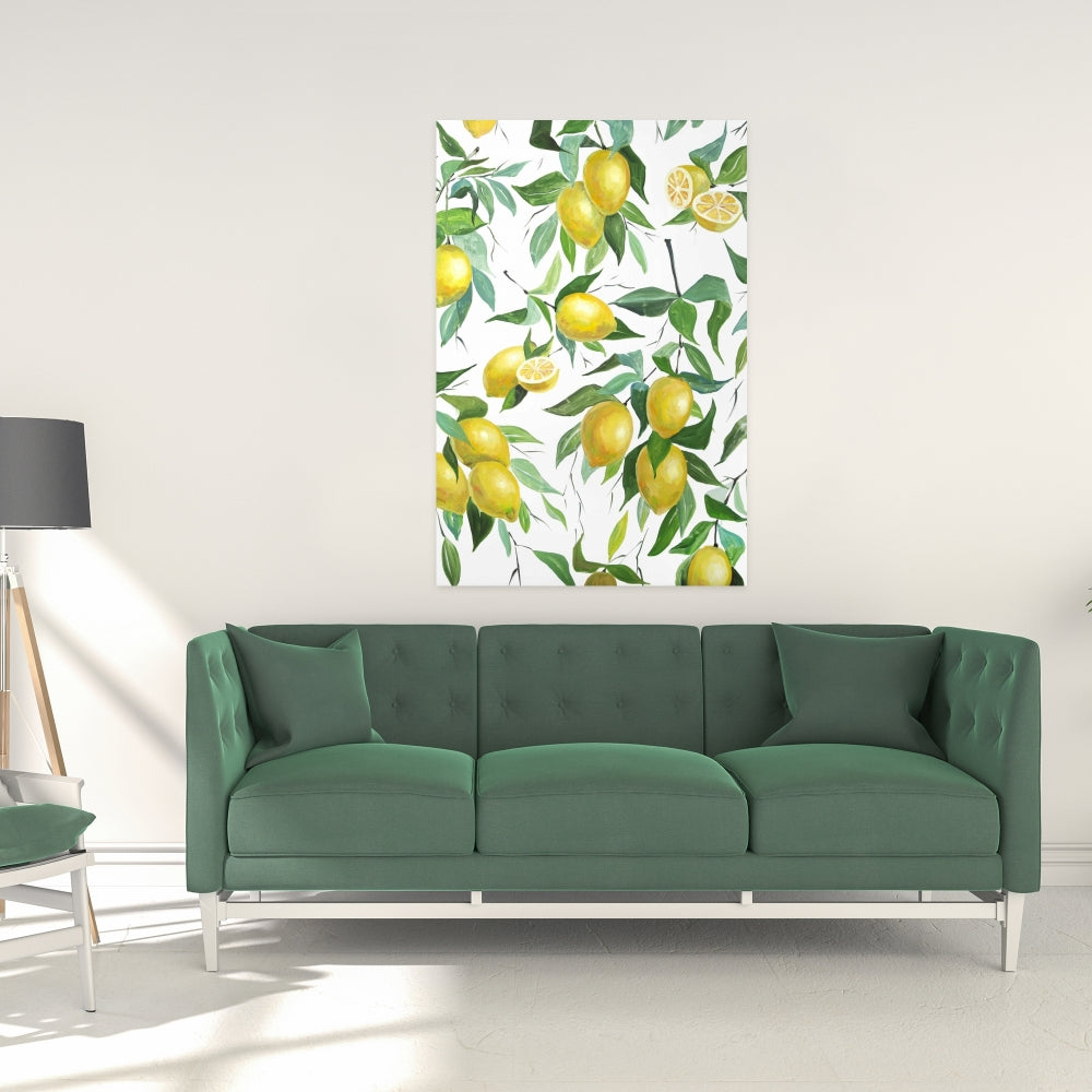 Toile à motifs de citrons et feuilles jaunes | Décoration murale