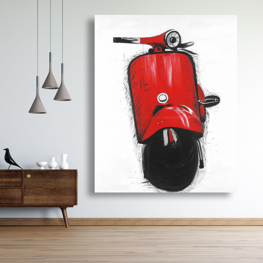 Industrial Black Bedroom Canvas - Red Italian Scooter Decor