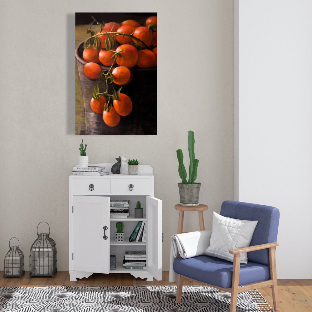 Contemporary Kitchen Art | Brown Canvas Bucket of Cherry Tomatoes
