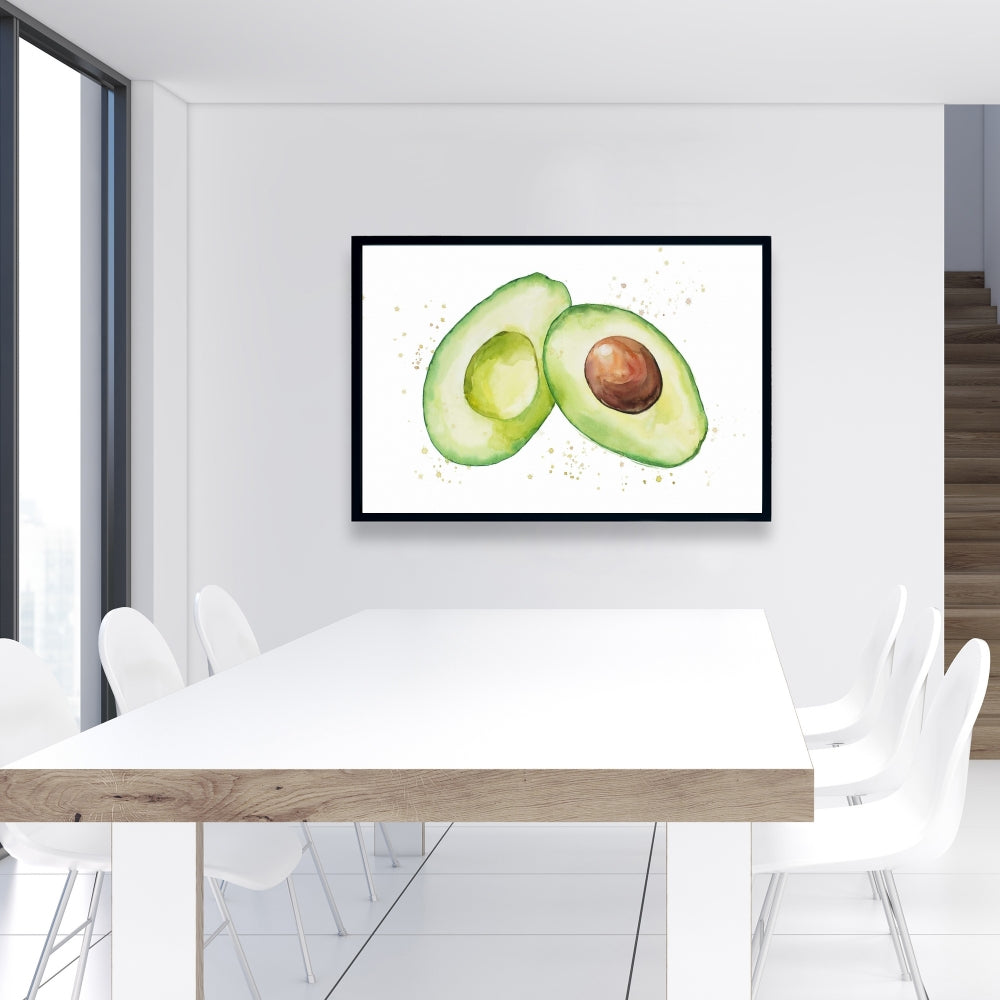 Watercolor Open Avocado Framed Canvas | Kitchen Wall Decor