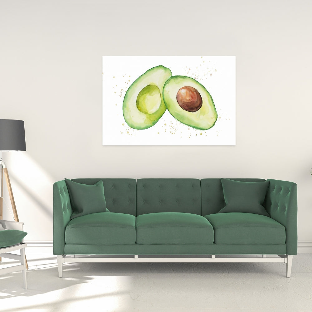 Watercolor Open Avocado Canvas - Kitchen Wall Art Decor
