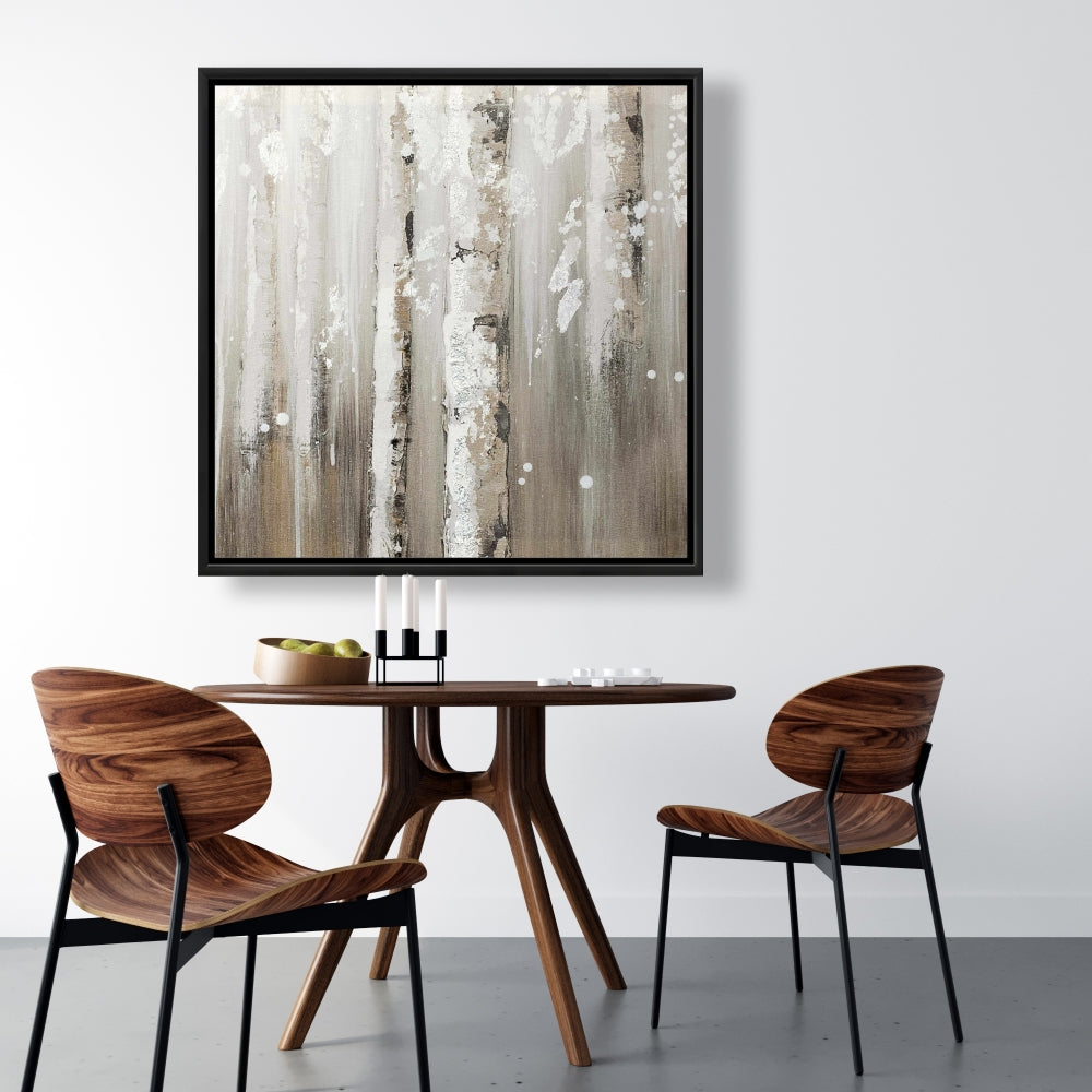Toile encadrée beige « Délicats bouleaux » | Décoration de salon