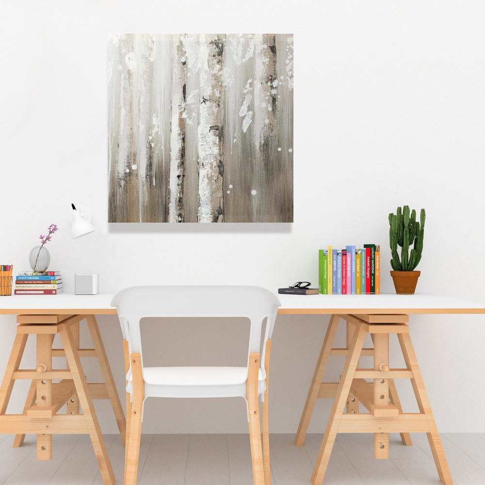 Delicate Birch Trees Beige Canvas | Living Room Wall Art Decor
