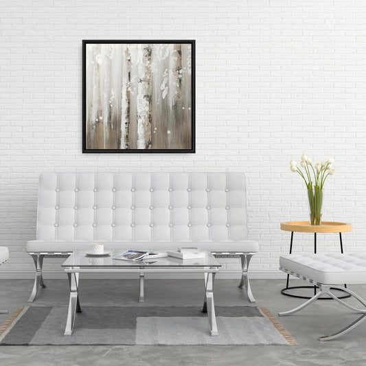 Toile encadrée beige « Délicats bouleaux » | Décoration de salon