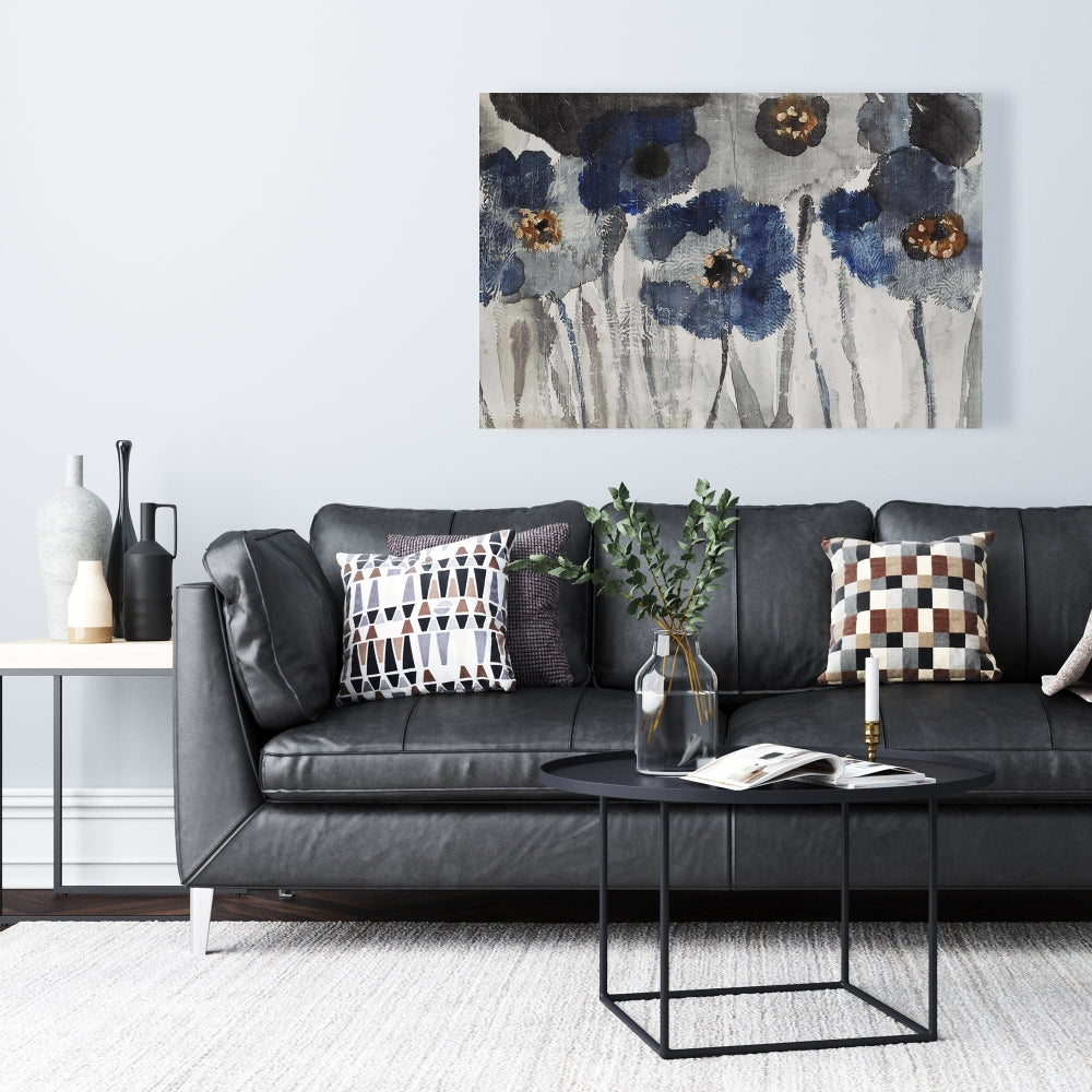 Botanical Blue Floral Canvas | Blue Blurry Flowers Home Decor