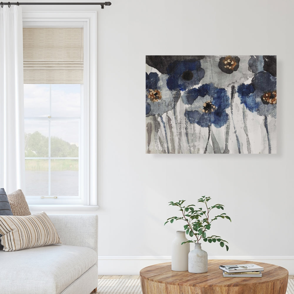 Botanical Blue Floral Canvas | Blue Blurry Flowers Home Decor