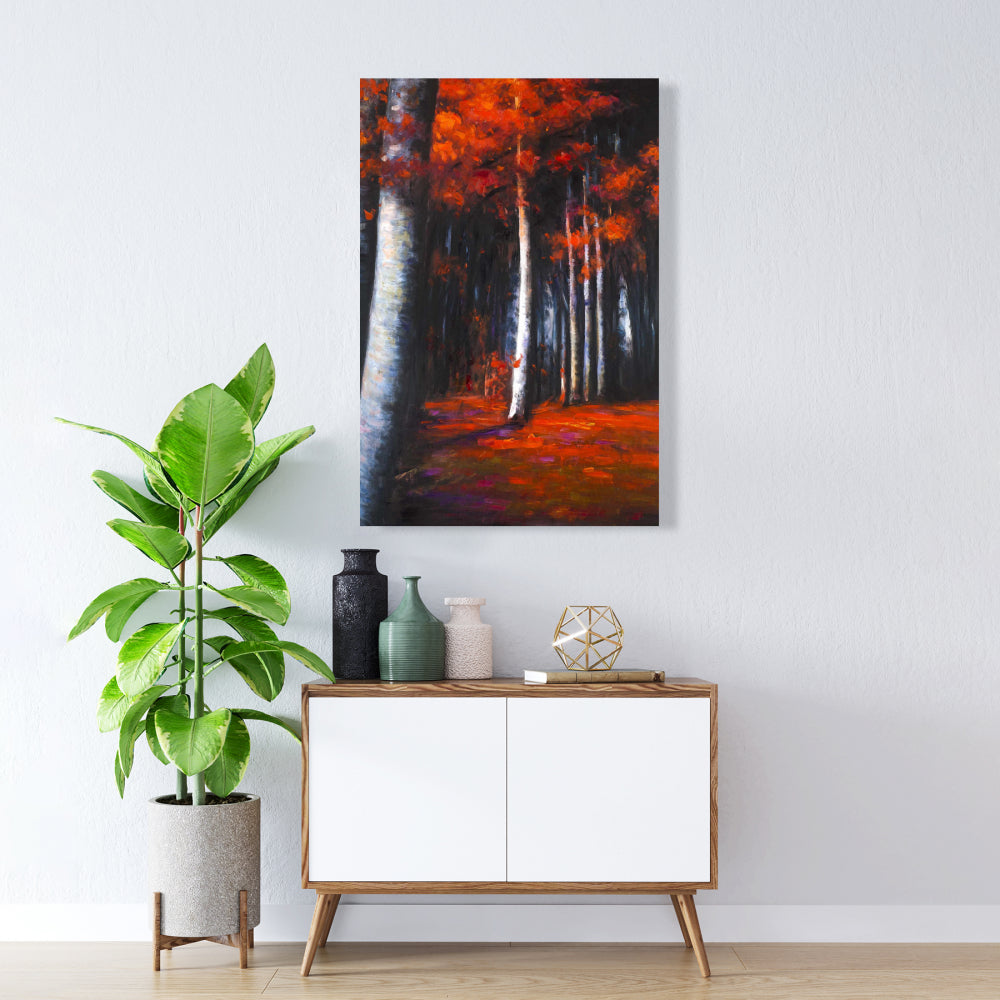 Toile grise représentant des arbres mystérieux dans une forêt - Décoration d'intérieur