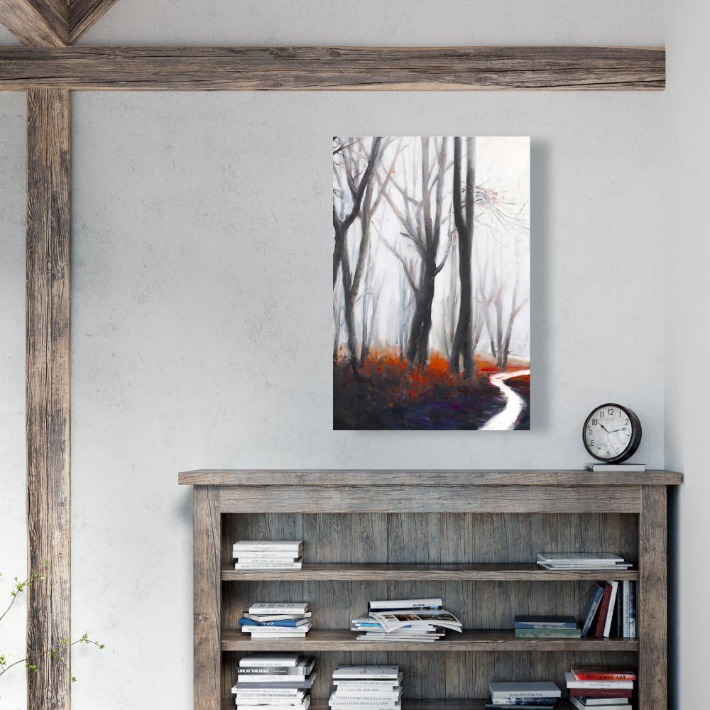Mysterious Forest Stream Gray Canvas - Trees Bedroom Decor