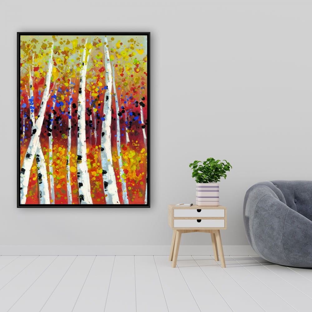 Toile encadrée Arbres jaunes | Décoration d'intérieur Bouleaux colorés