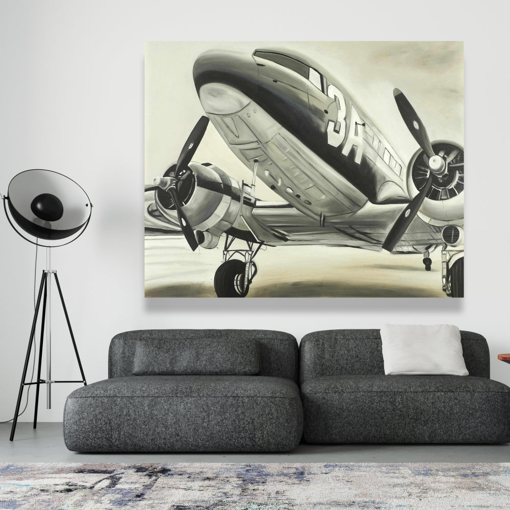 Vintage Airplane Canvas | Black Aviation Decor for Home
