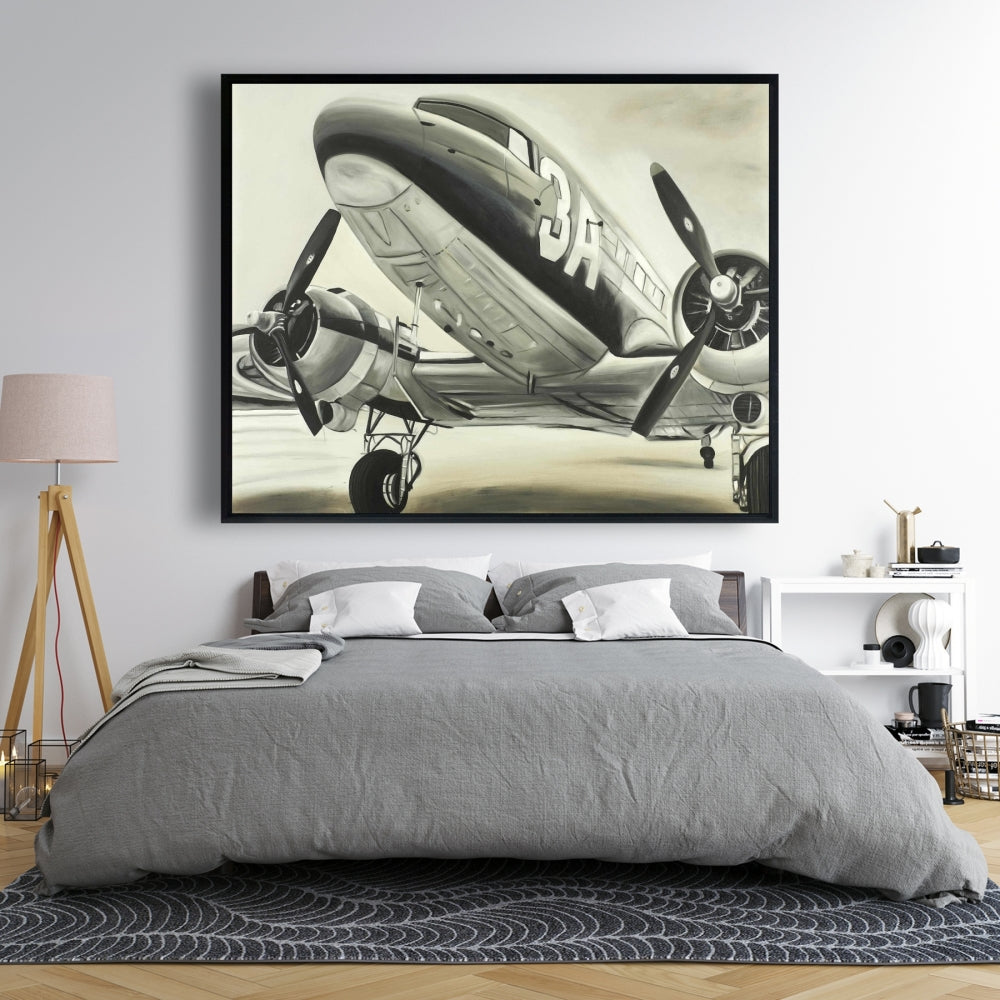 Vintage Airplane Black Framed Canvas | Home Decor Aviation