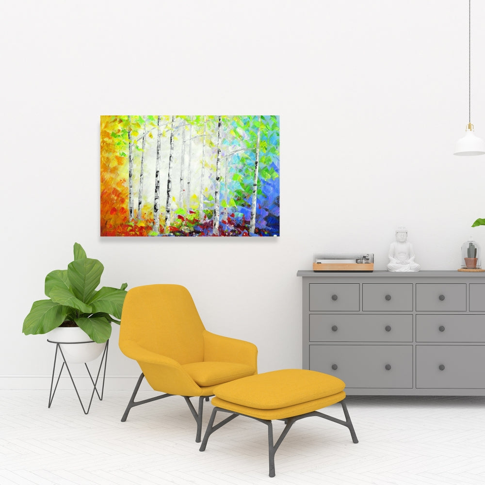 Colorful Forest Red Canvas - Contemporary Bedroom Wall Art