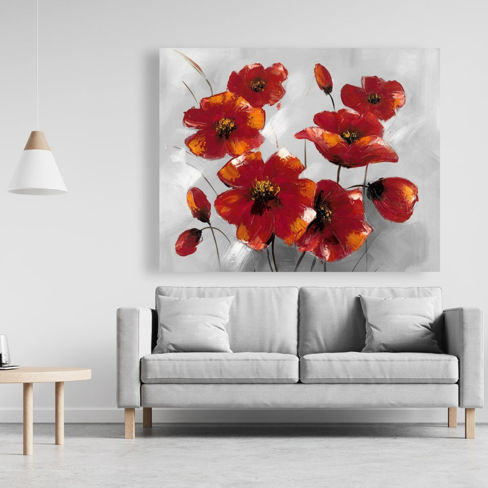 Anemone Flowers Canvas - Floral Botanical Gray Home Decor