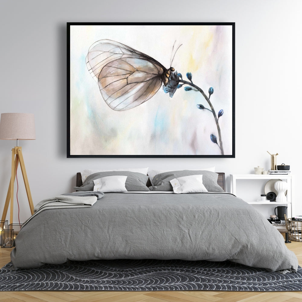 Toile romantique avec papillon bleu sur fleurs | Décoration d'intérieur