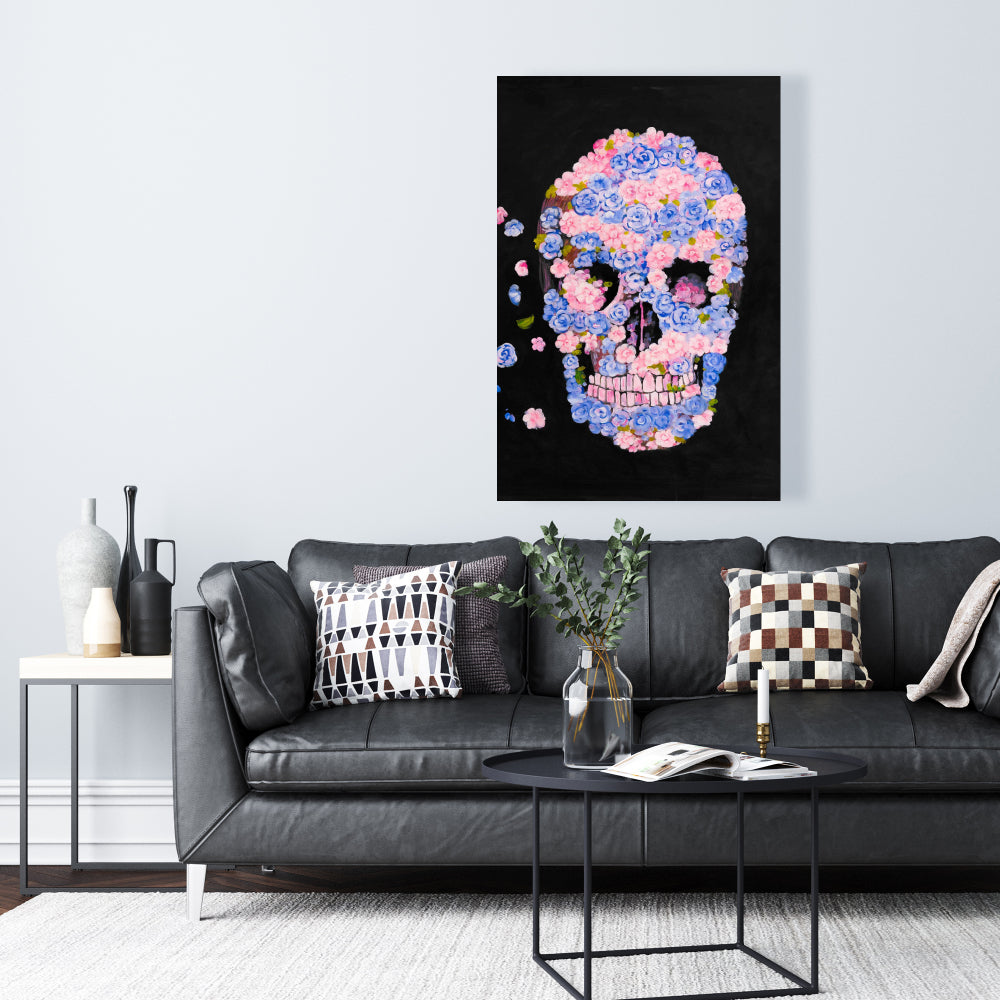 Skull of Flowers in Flight Canvas - Modern Bedroom Decor