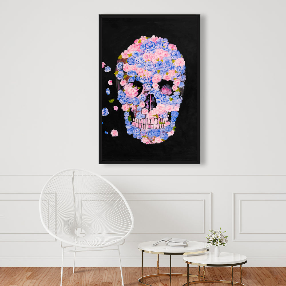 Skull of Flowers in Flight Canvas | Floral Home Decor Art