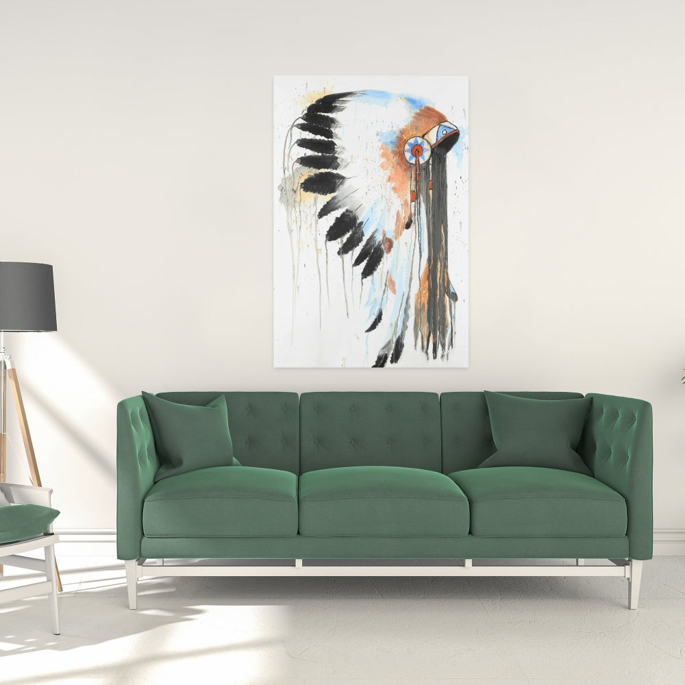 Indian War Bonnet Canvas | Ethnic Blue Home Decor Artwork