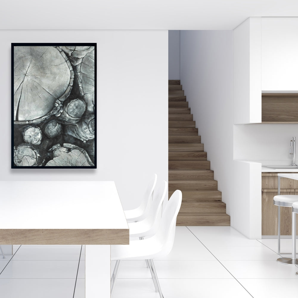 Textured Wooden Logs Monochrome Framed Canvas | Home Decor