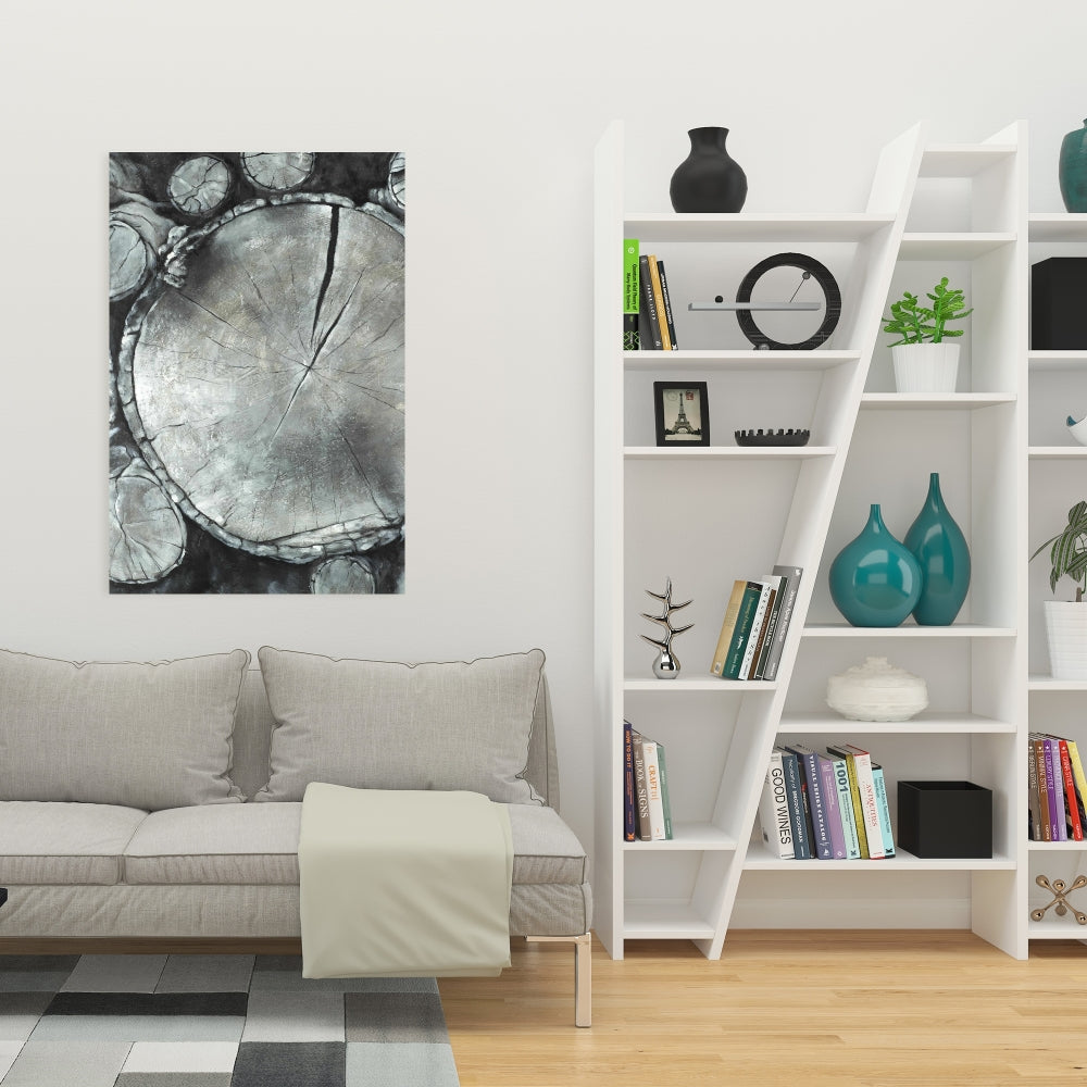 Stacked Wood Logs Canvas - Monochrome Trees Bedroom Decor