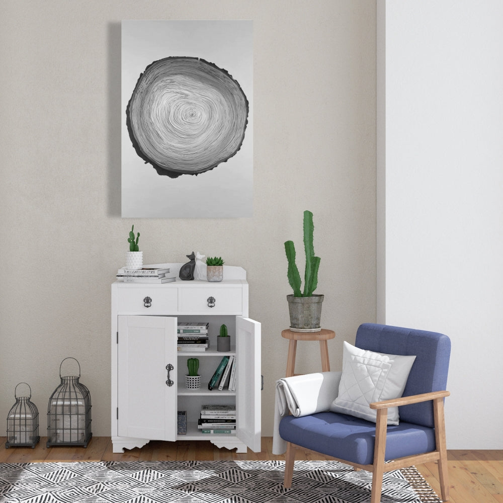 Grayscale Round Wood Log Gray Canvas - Monochrome Bedroom Decor