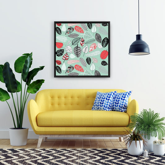 Toile encadrée à motifs de feuilles turquoise | Décoration murale