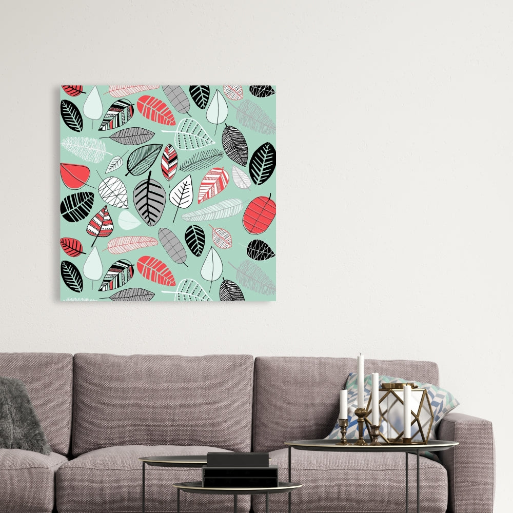 Turquoise Leaf Patterns Canvas - Bedroom Wall Art Decor