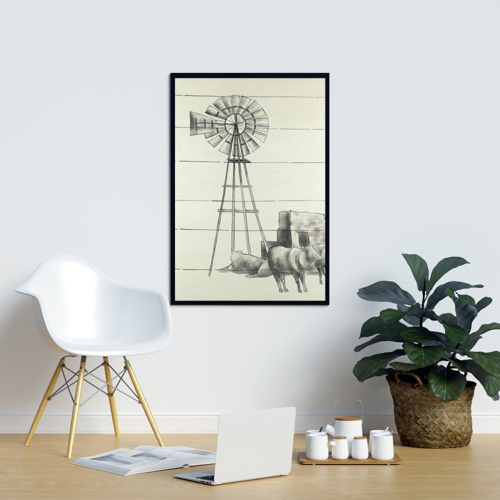 Vintage Texas Windmill Canvas | Gray Framed Home Decor