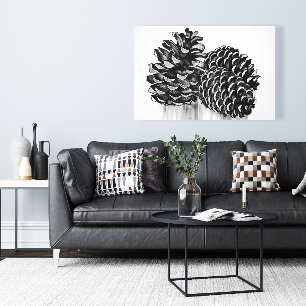 Nature morte rustique sur toile – Trois pommes de pin | Décoration de chambre
