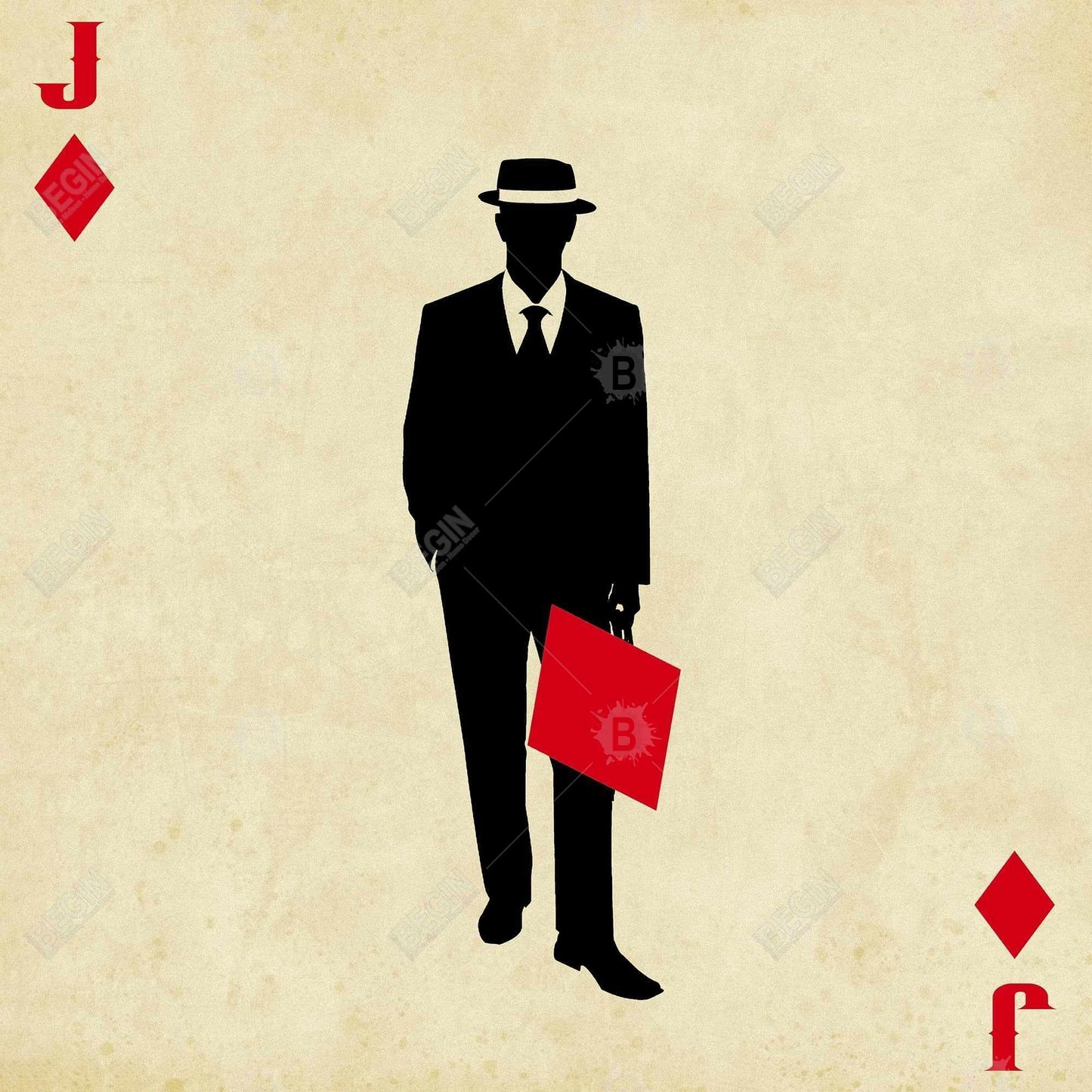 Jack of Diamonds Framed Canvas - Black Man Cave Home Decor