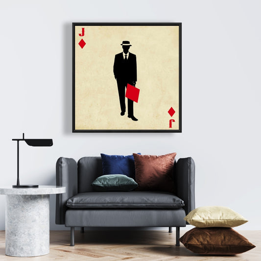 Jack of Diamonds Framed Canvas - Black Man Cave Home Decor
