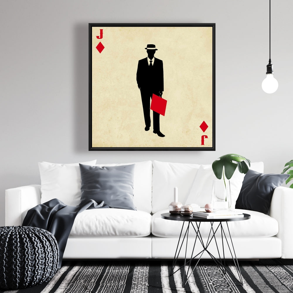 Jack of Diamonds Framed Canvas - Black Man Cave Home Decor