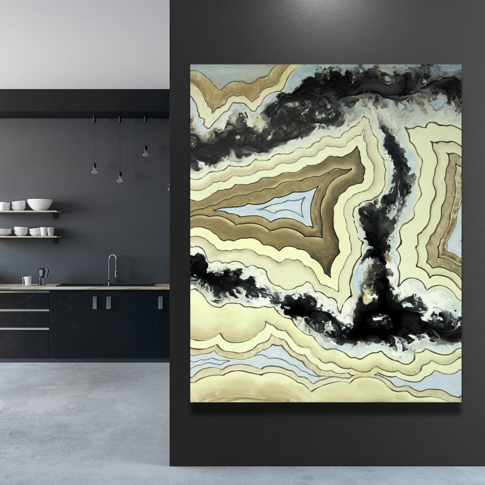 Lace Agate Abstract Canvas | Black Bathroom Home Decor