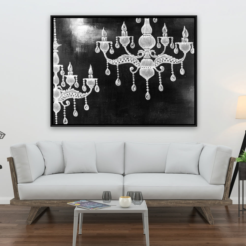 White Chandeliers Framed Canvas - Elegant Bedroom Decor