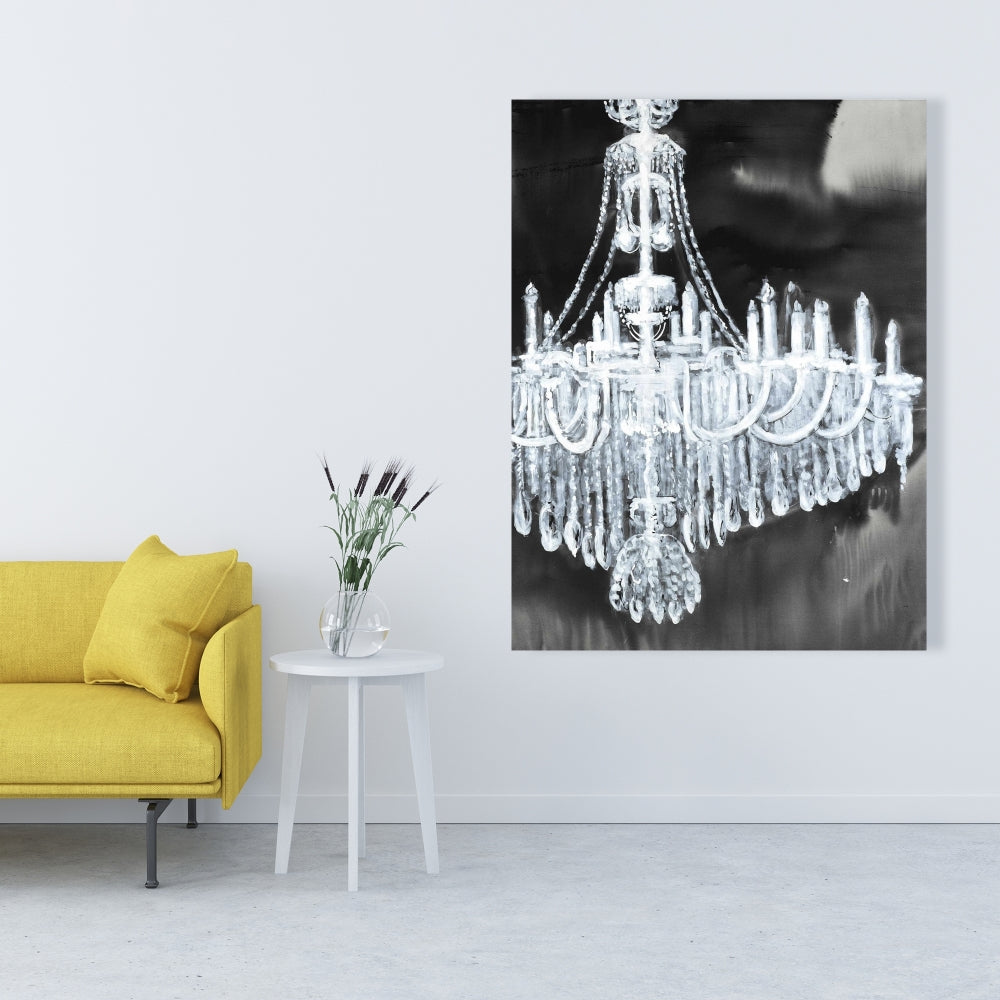 Glam Chandelier Bedroom Canvas - Blue Contemporary Wall Art