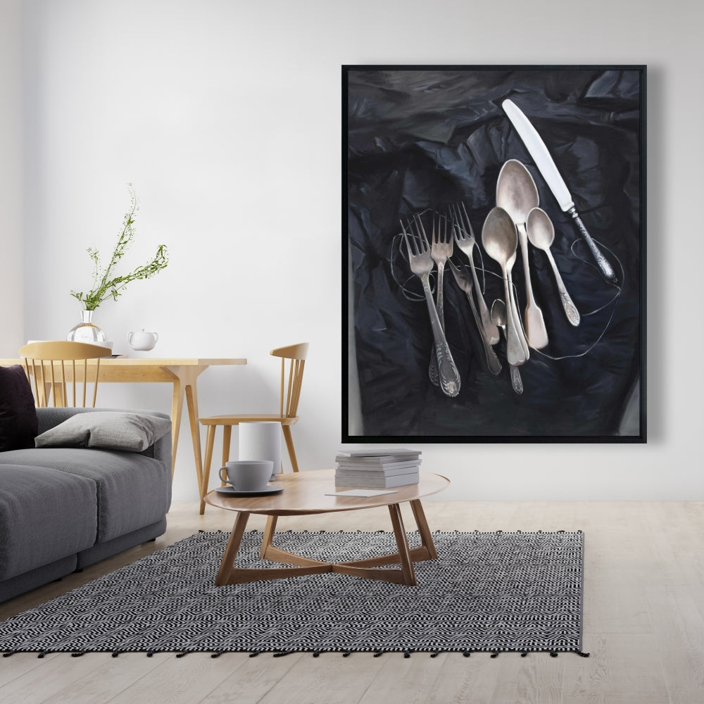 Nature morte vintage sur toile encadrée - Décoration de couverts vintage