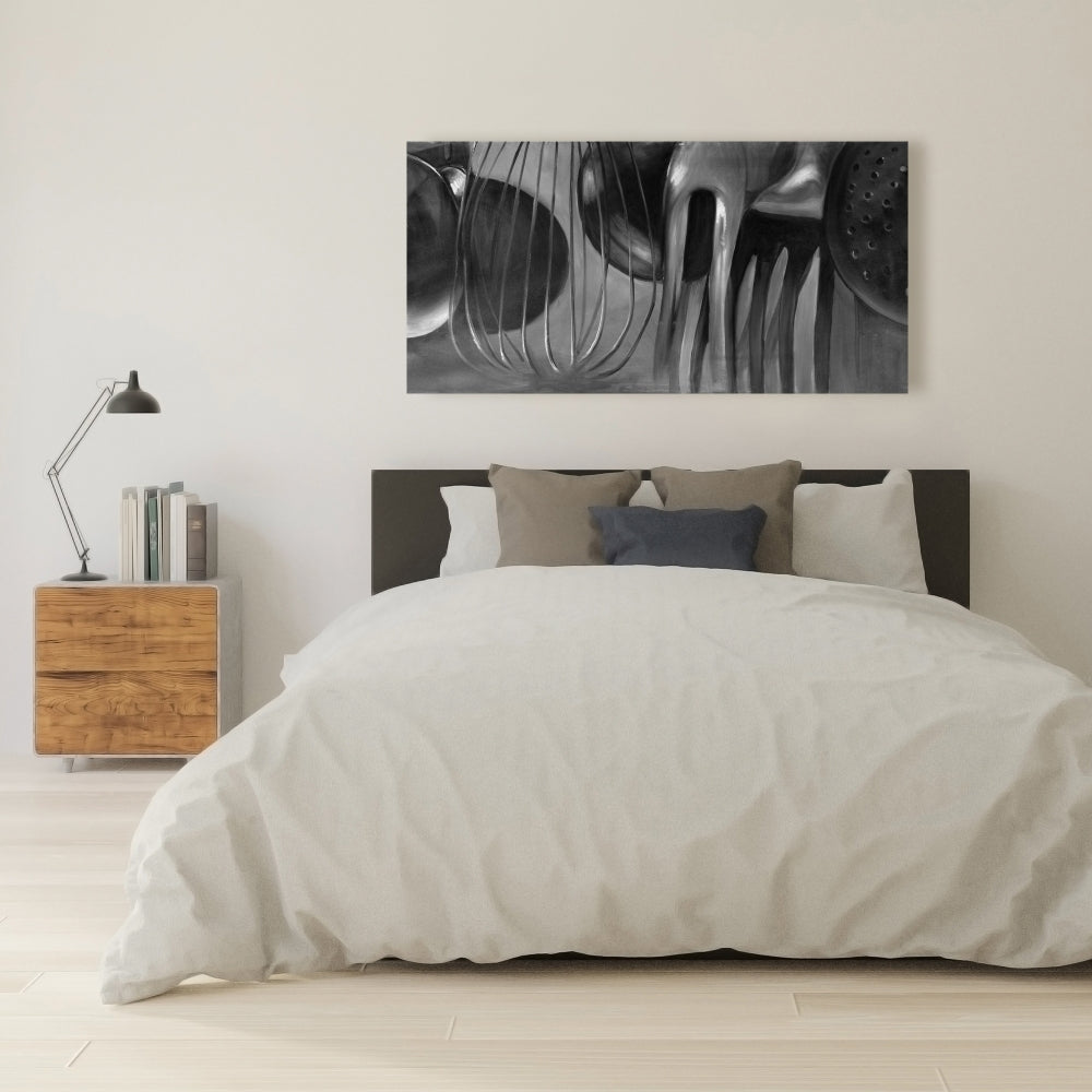 Gray Monochrome Kitchen Tools Canvas - Home Decor Wall Art