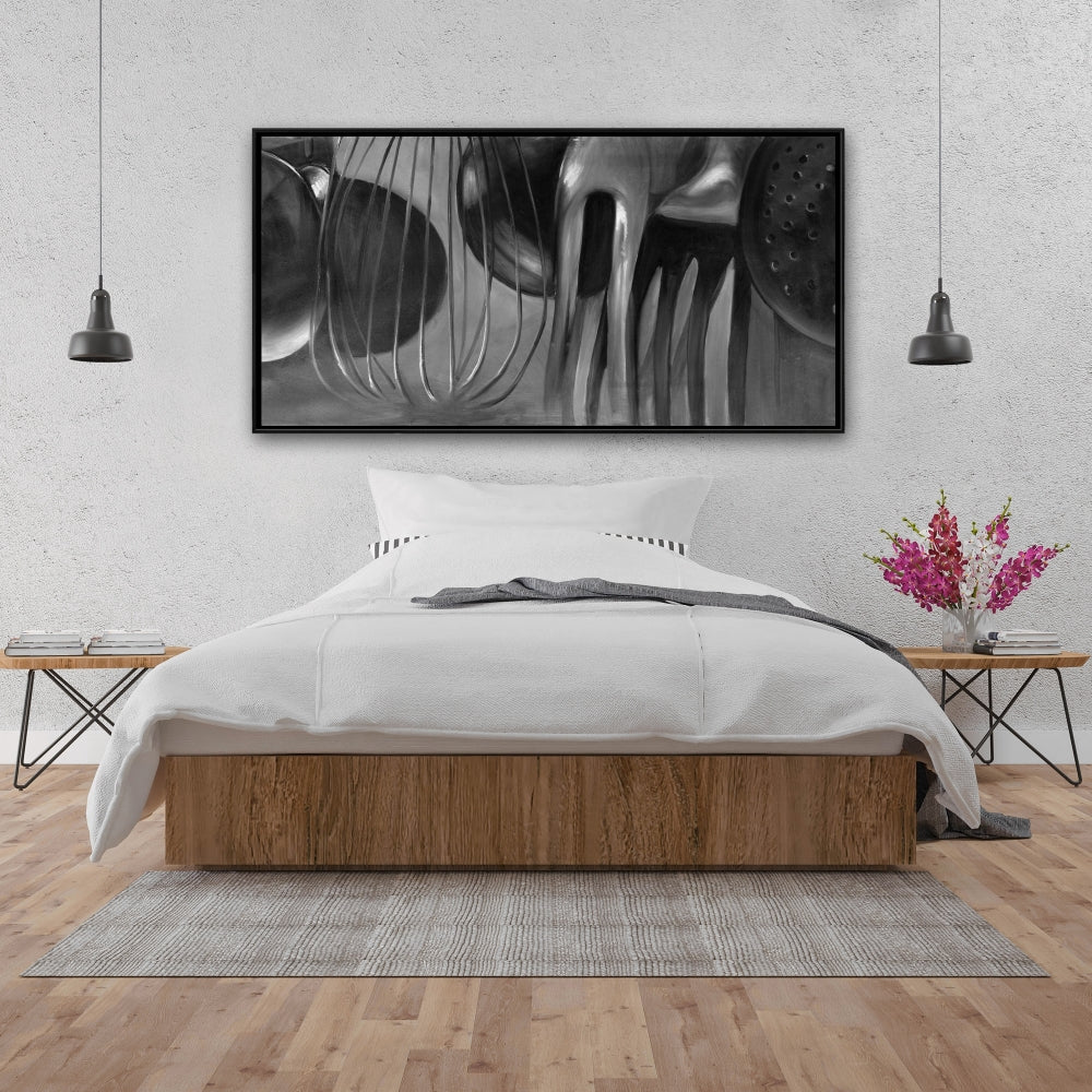 Kitchen Tools Gray Framed Canvas - Monochrome Home Decor