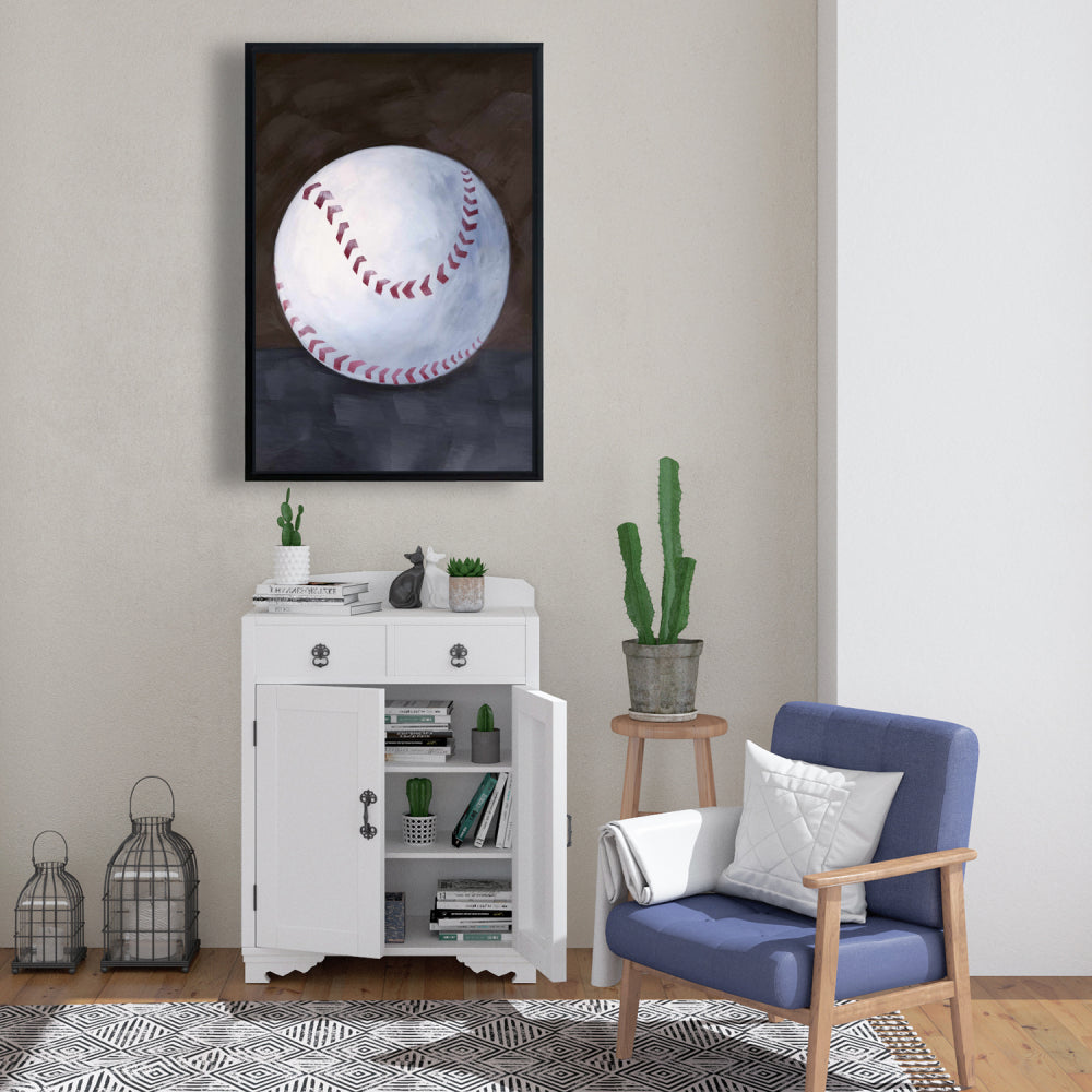Baseball Ball White Framed Canvas | Man Cave Home Decor