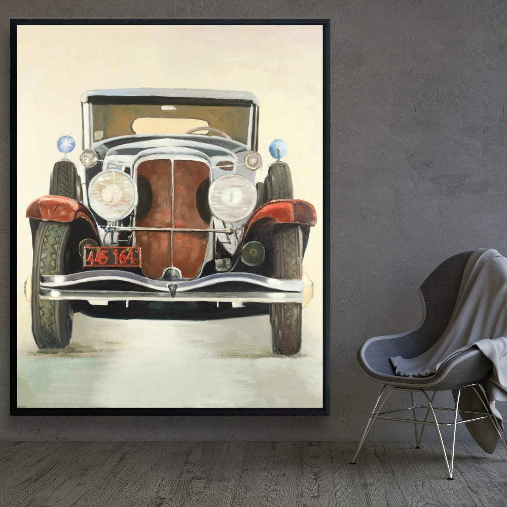 Toile encadrée représentant une voiture de luxe vintage | Décoration d'intérieur marron