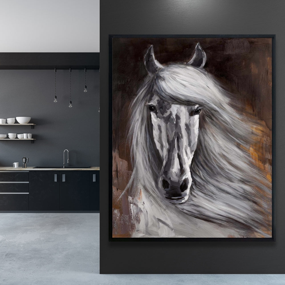 Toile encadrée « Cheval blanc fier » | Décoration de chambre contemporaine