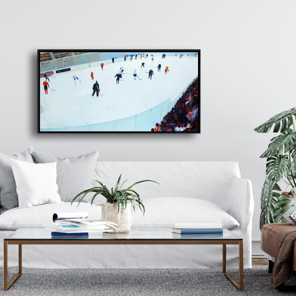 Game of Hockey Canvas | Blue Framed Art for Bedroom Decor