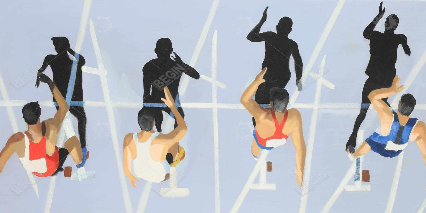 On Your Marks Canvas | Blue Framed Sports Art for Home Decor
